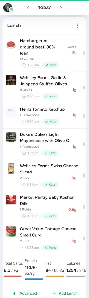 Today's Keto lunch: 8 1/2 carbs.
